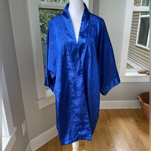 Vintage Victoria’s Secret Gold Label Cobalt Blue Jacquard Satin Kimono Robe OS
